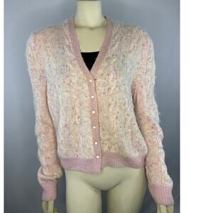 American vintage OOAK hand knit Mohair cardigan in shades of pink size medium